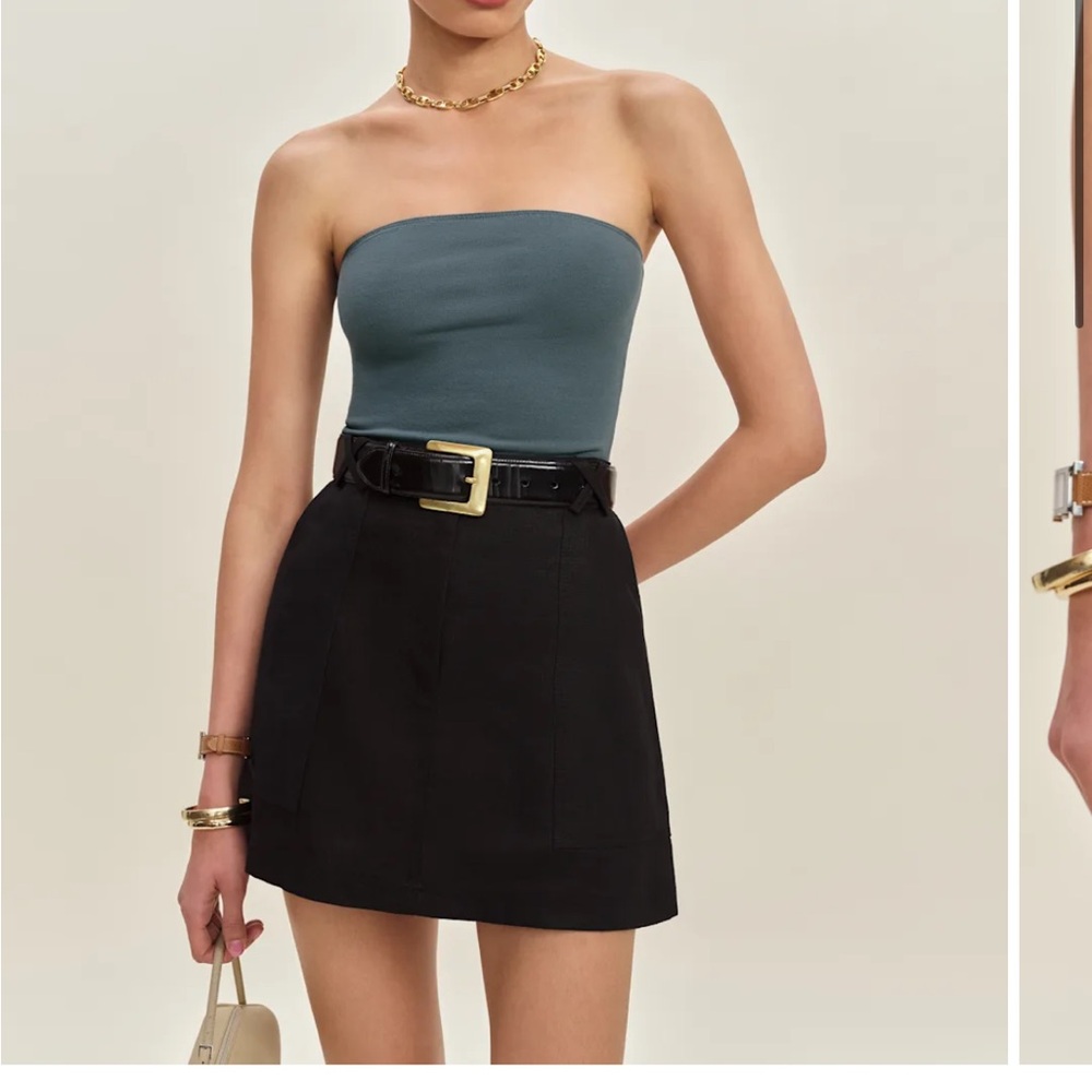 Reformation Etta Linen Black Mini Skirt